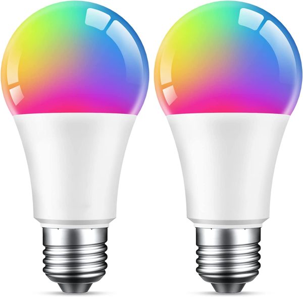 Smart Light Bulbs Work with Alexa & Google Assistant, A19 RGB Alexa Light Bulb, RGB+White, Dimmable LED Light Bulbs, 2 Pack